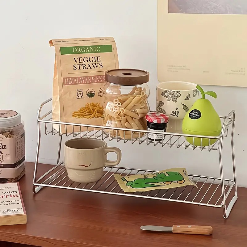 Home Office Work Table - 2단 카운터탑 수납 선반 - 주방,