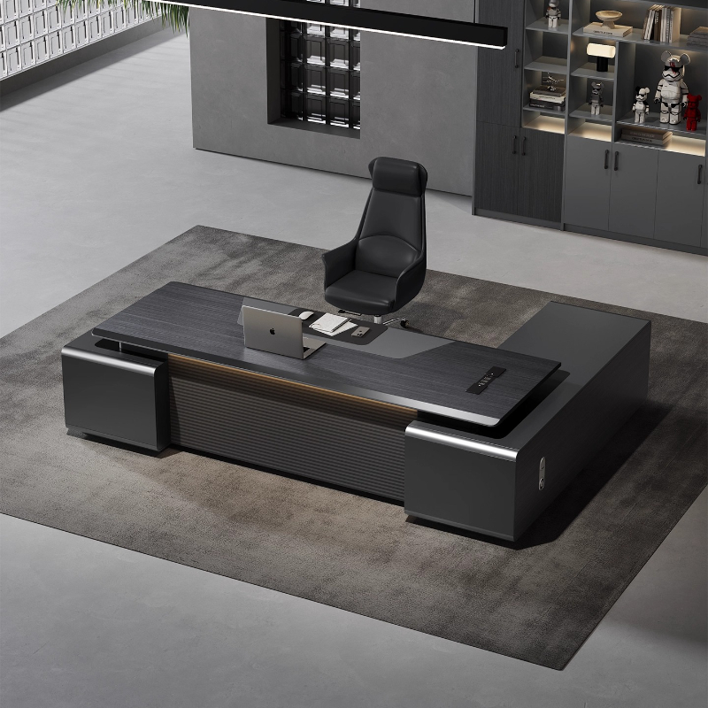 Home Office Work Table - 고급스러운 L자형 컴퓨터 책상 수납 공간이