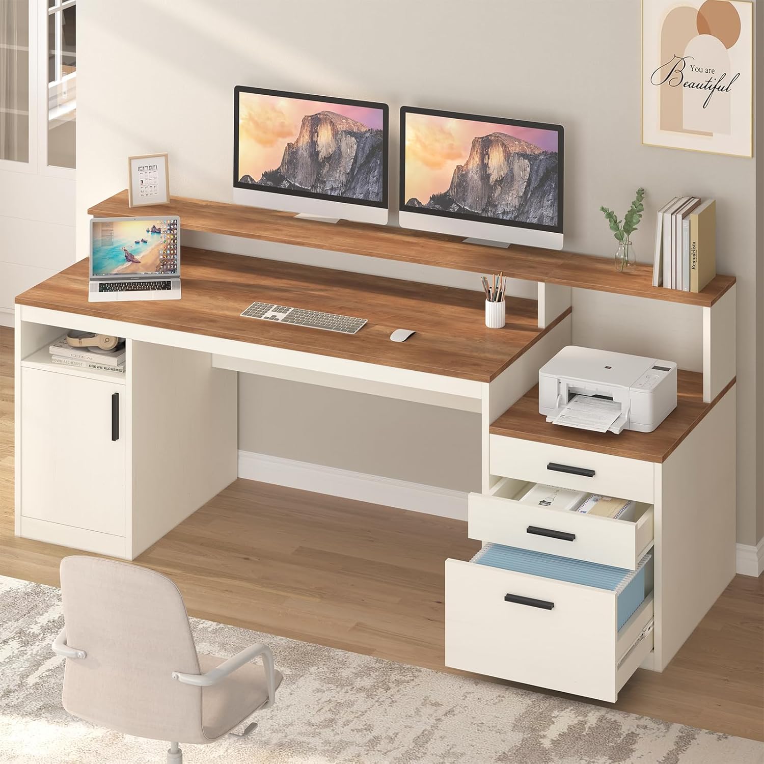 Home Office 365 - 65인치 컴퓨터 책상(서랍 3개 및 수납