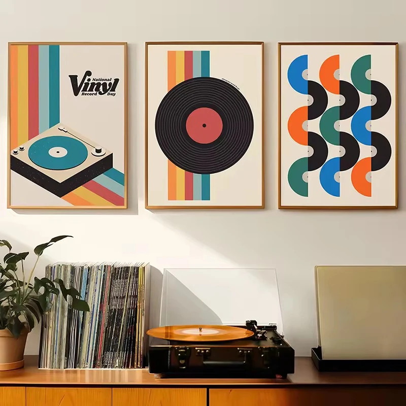 미드 센추리 비닐 레코드 캔버스 벽 아트 프린트, 거실 - Home Office Furniture 리뷰 및 가격