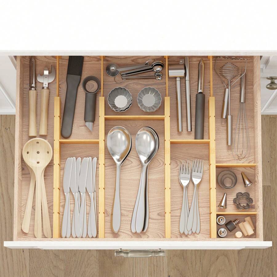 삽입물과 라벨이 있는 대나무 서랍 분리대, 주방용 조절 - Home Office Kitchen 리뷰 및 가격