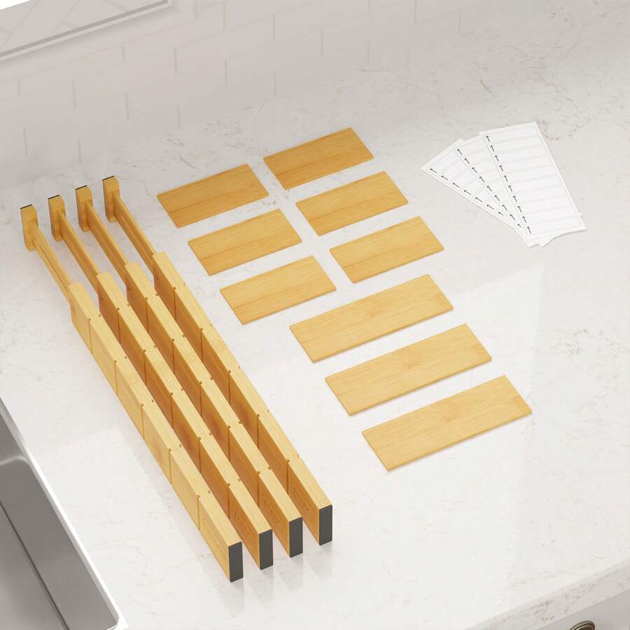 삽입물과 라벨이 있는 대나무 서랍 분리대, 주방용 조절 - Home Office Kitchen 리뷰 및 가격