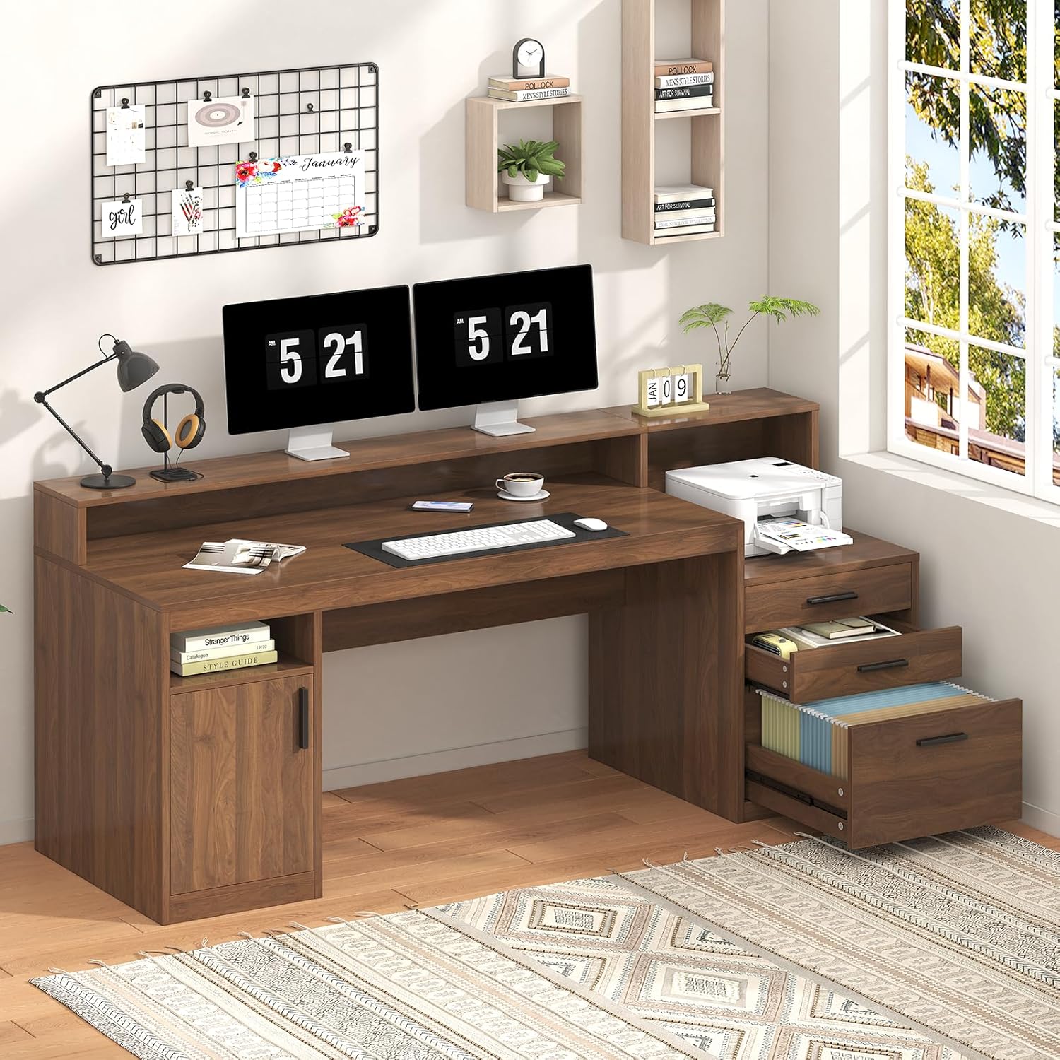 3단 서랍과 수납 선반이 있는 컴퓨터 책상, 65인치  - Home Office 365 리뷰 및 가격