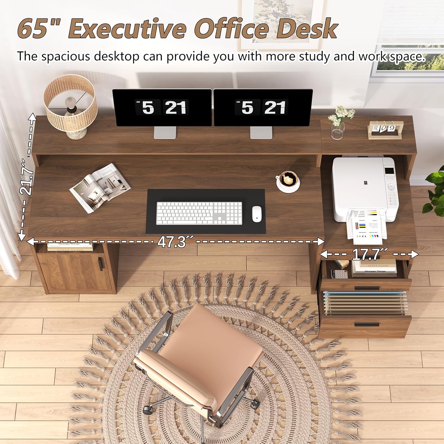 3단 서랍과 수납 선반이 있는 컴퓨터 책상, 65인치  - Home Office 365 리뷰 및 가격