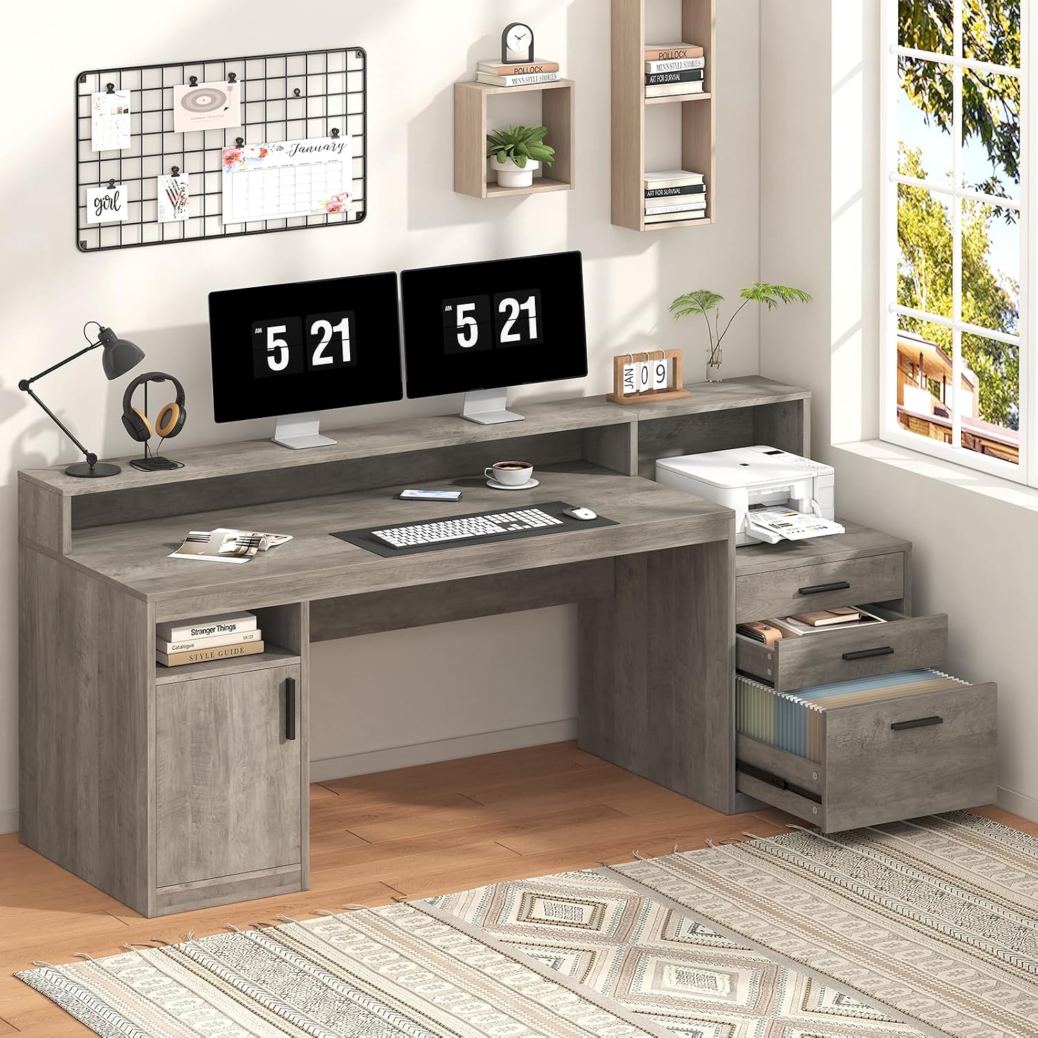 3단 서랍과 수납 선반이 있는 고급형 컴퓨터 책상, 파 - Home Office 365 리뷰 및 가격