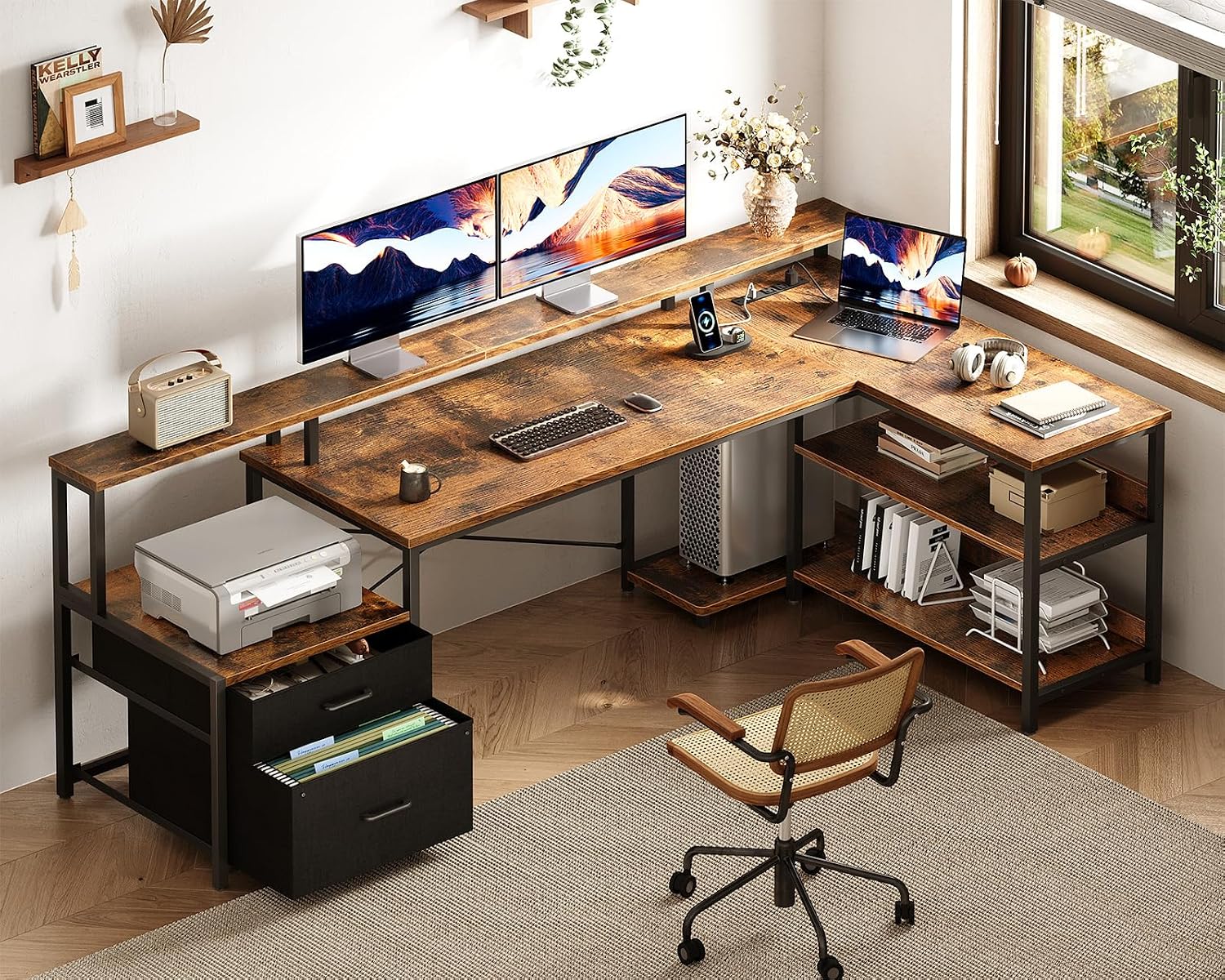 ODK 75인치 L자형 책상(파일 서랍 포함), 전원  - Home Office Work Table 리뷰 및 가격