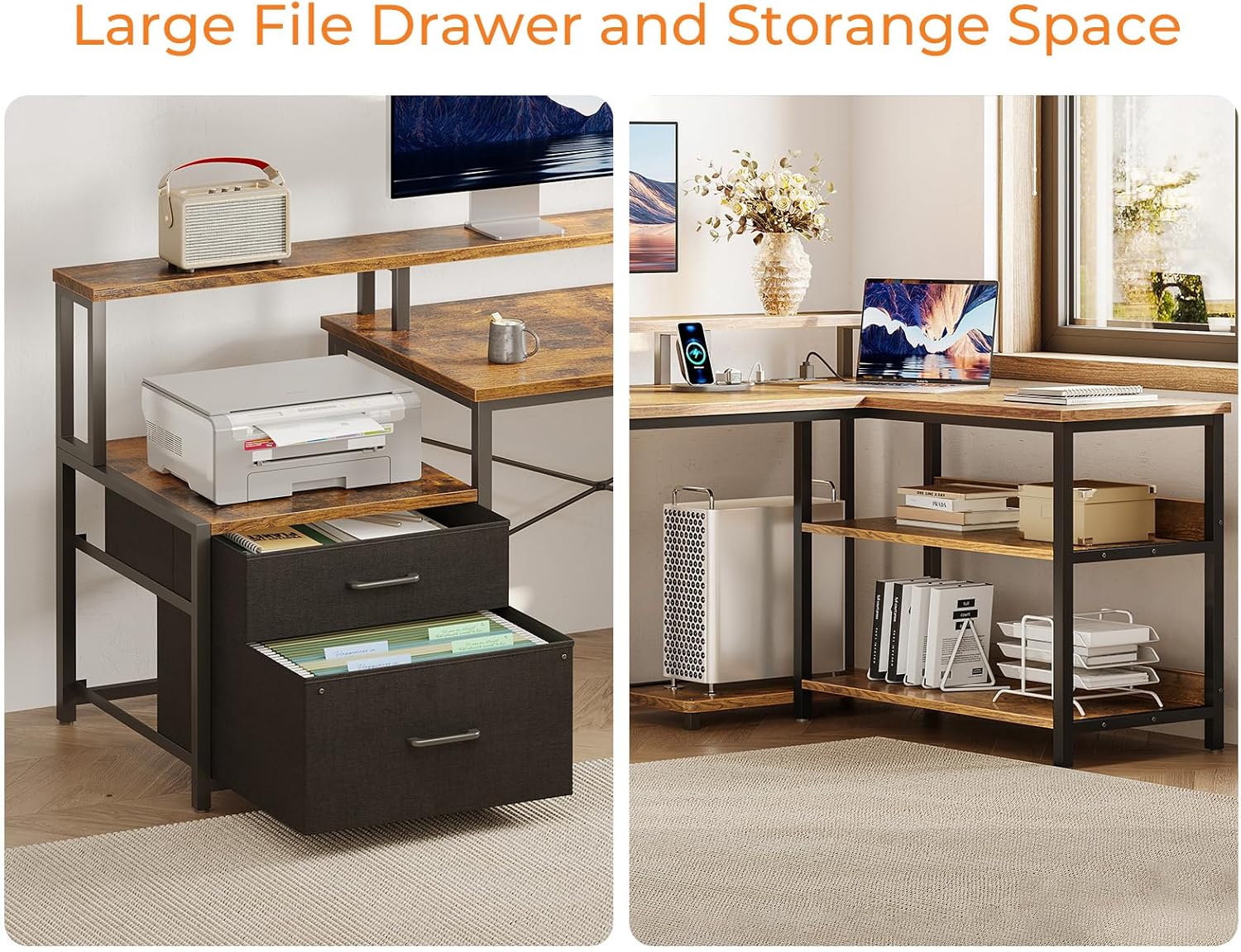 ODK 75인치 L자형 책상(파일 서랍 포함), 전원  - Home Office Work Table 리뷰 및 가격