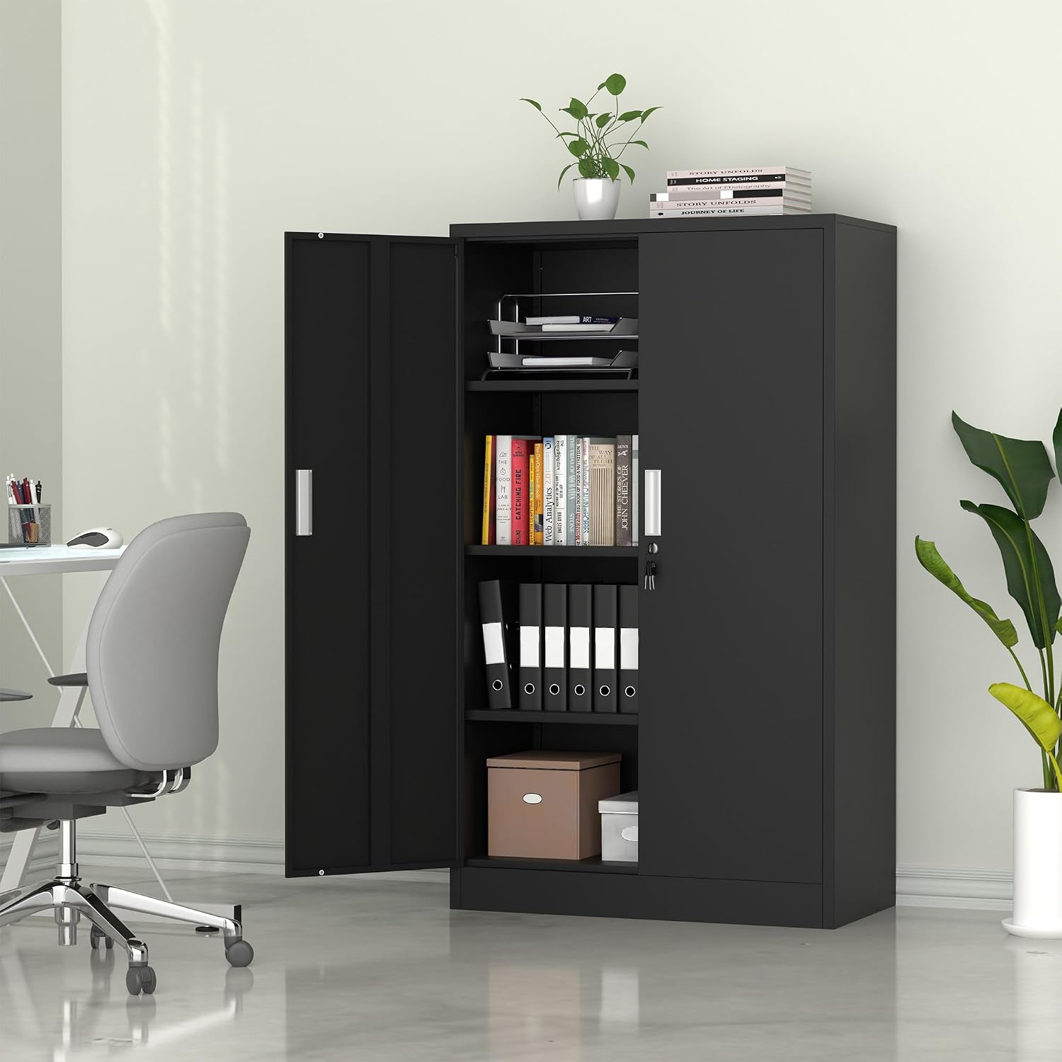 53.5인치 높이의 금속 잠금식 수납장, 잠금 도어 및 - Home Office Kitchen 리뷰 및 가격