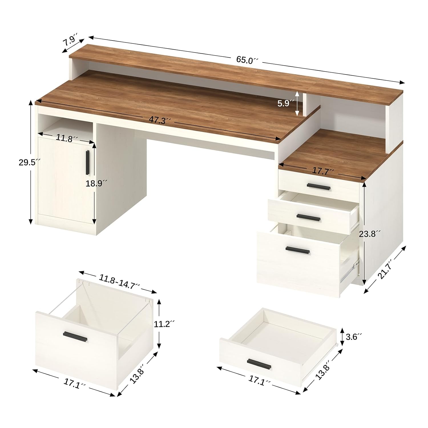 65인치 컴퓨터 책상(서랍 3개 및 수납 선반 포함), - Home Office 365 리뷰 및 가격
