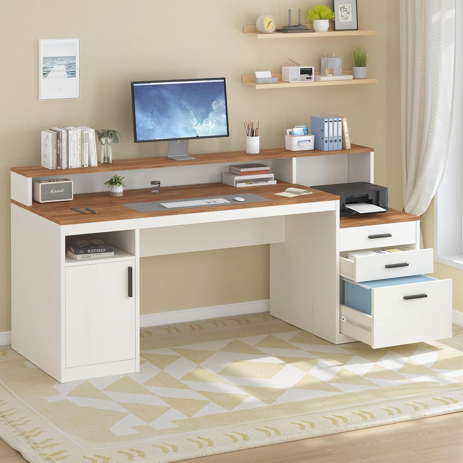 65인치 컴퓨터 책상(서랍 3개 및 수납 선반 포함), - Home Office 365 리뷰 및 가격